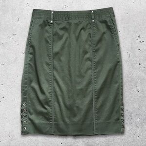 White House Black Market Pencil‎ Skirt Lace-Up Grommet Vent Slit Army Green W 4